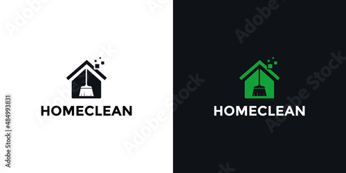 Home cleaning logo with broom for home service