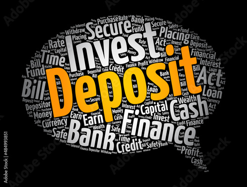 Deposit message bubble word cloud collage, business concept background