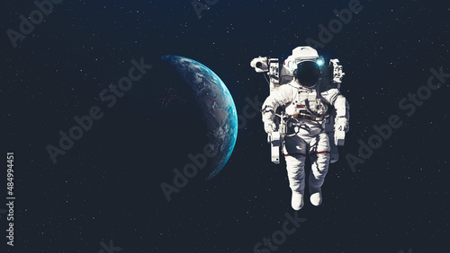Foto Astronaut spaceman do spacewalk while working for spaceflight mission at space station