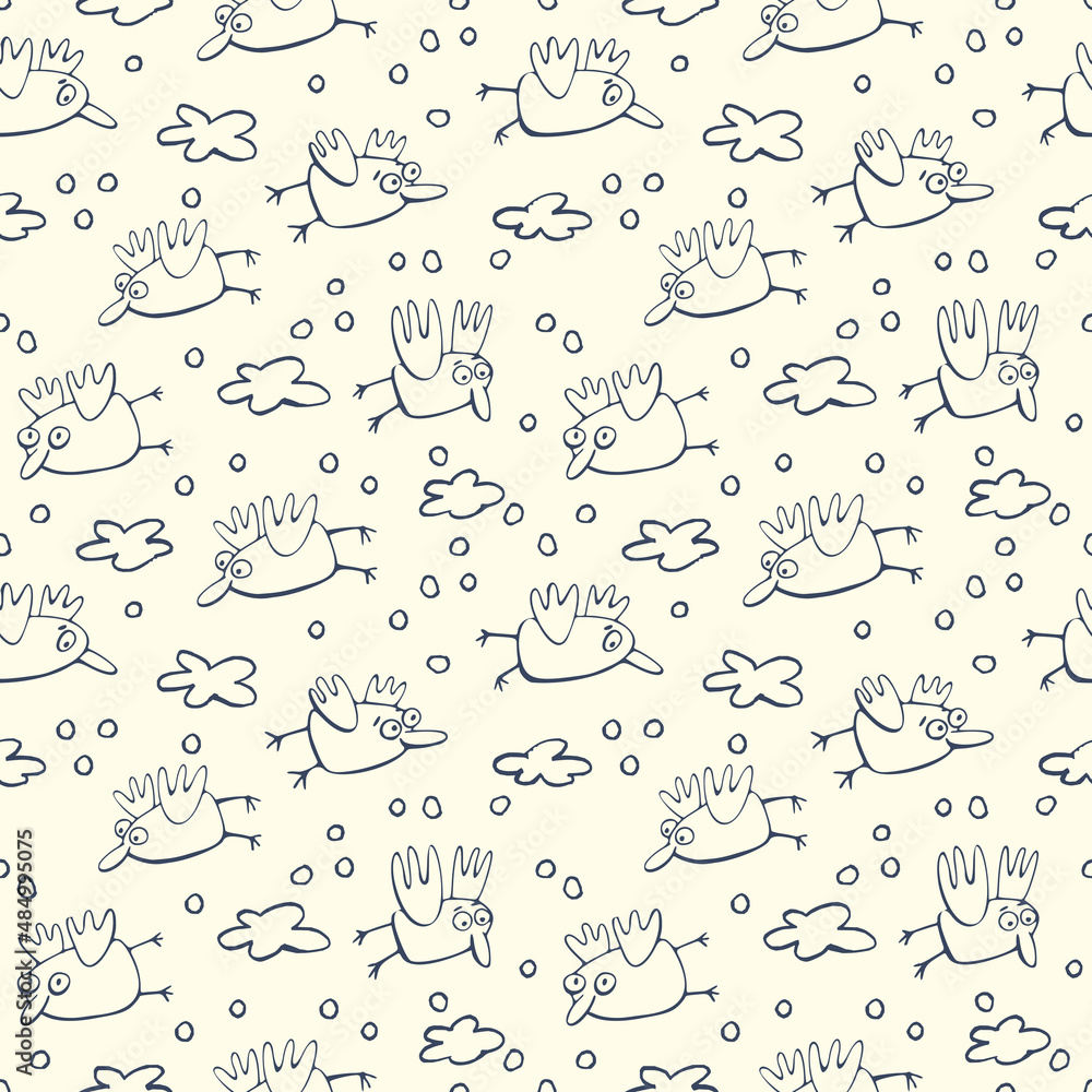 Seamless pattern with comical birds. Perfect for fabrics, t-shirts, wallpapers and other surfaces.