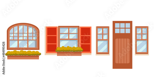 A set of entrance doors and windows. The exterior of the House