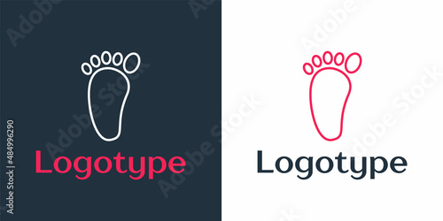 Logotype line Foot massage icon isolated on white background. Logo design template element. Vector