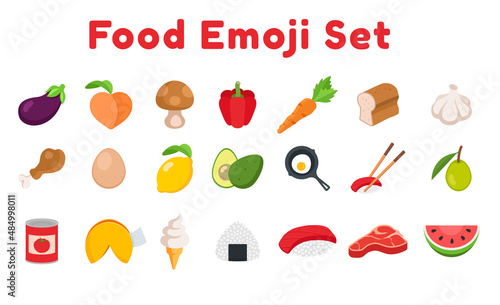 Food emoji set vector illustrations. Emoticon food set
