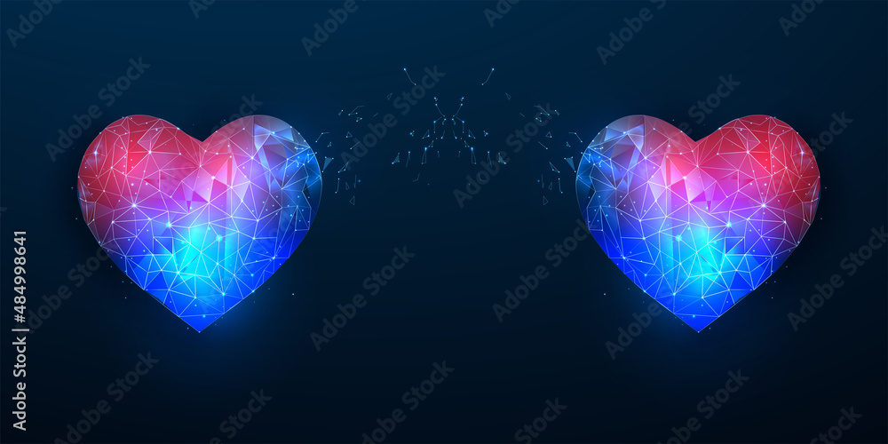 Abstract polygonal heart. Valentine's day. Technological heart on a blue isolated background. Consists of points, lines, in the form of a starry sky. Vector