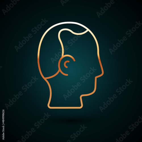 Gold line Baldness icon isolated on dark blue background. Alopecia. Vector