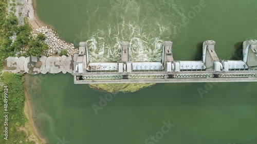Aerial Footage of Ohio River Lock and Dam system between Indiana and Kentucky. 