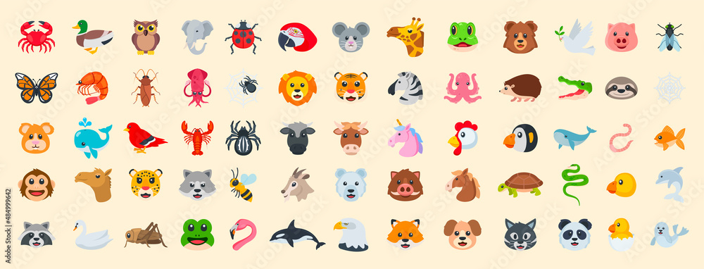 Vector animal emoji set. Animal big set. All animal emojis in one icon set