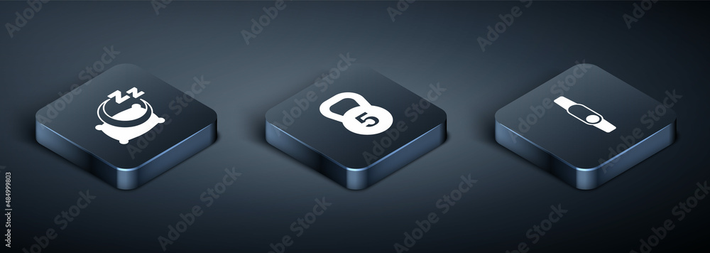 Set Isometric Time to sleep, Smartwatch and Weight icon. Vector Set Isometric Time to sleep, Smartwatch and Weight icon. Vector