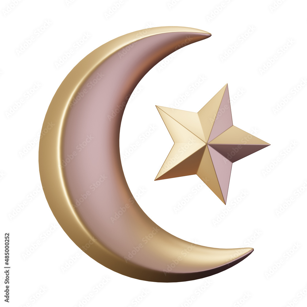 Islamic Crescent And Star Symbol 3D Render Illustration Islamic Crescent And Star Symbol 3D Render Illustration