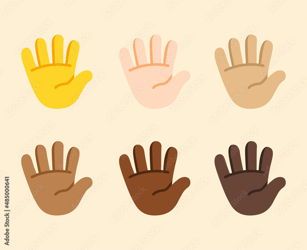 Hand with Fingers Splayed Gesture Icon. Raised hand emoji. Raised hand sign. All skin tone gesture emoji