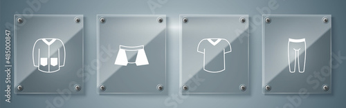 Set Leggings, T-shirt, Men underpants and Sweater. Square glass panels. Vector