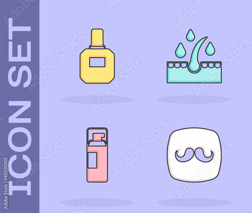 Set Barbershop, Aftershave, Shaving gel foam and Oil for hair care treatment icon. Vector