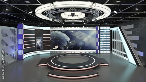 Virtual TV Studio Set. Green screen background. 3d Rendering