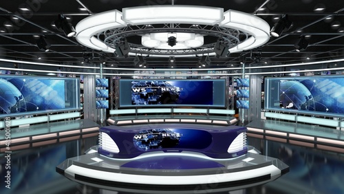 Virtual TV Studio Sets. Green screen background. 3d Rendering