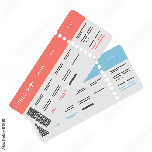 Plane tickets for travel or vacation on a white background