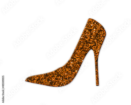 Lady women high heel shoe symbol Golden icon Gold Glitters logo illustration