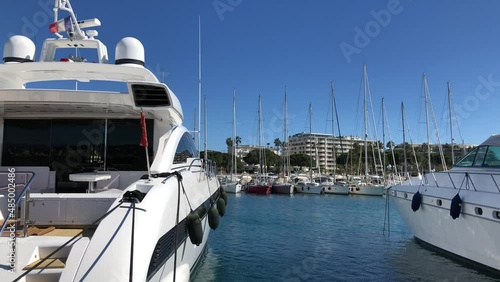 Big white yacht moored in marina, Mediterranean Sea