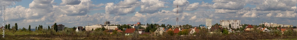 Obraz na płótnie Outskirts of Chisinau. Panorama with the capital of Moldova. Cloudy sky before the rain. w salonie