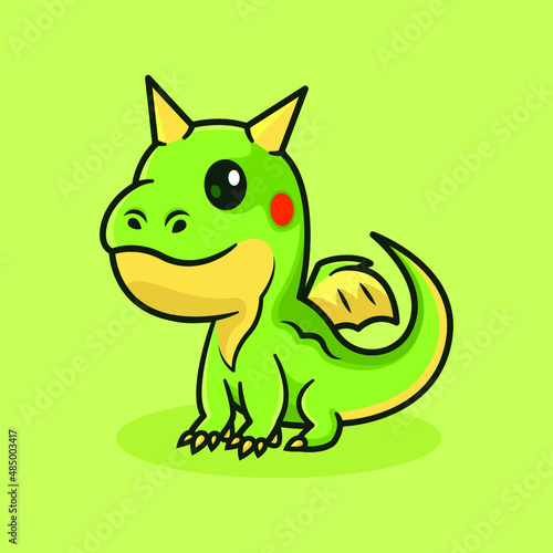 Fototapeta Naklejka Na Ścianę i Meble -  Little Green Dragons Mascot Character. Vector Illustration.