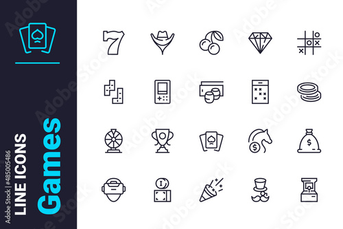 Games for fun pastime icons set