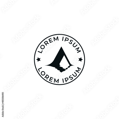 letter A logo. Silhouette of a mountain or hill with water reflection shadow