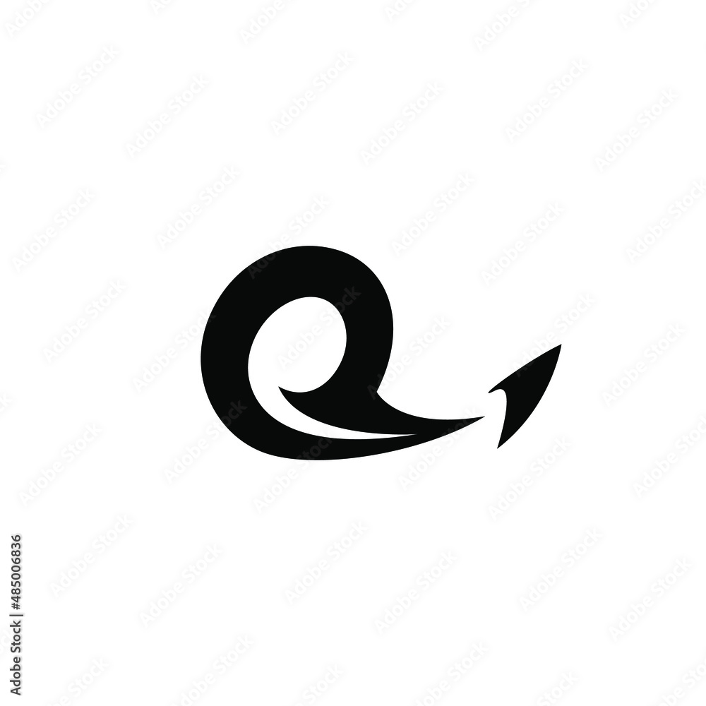 letter O or Q initial logo. Abstract rocket spaceship silhouette logo