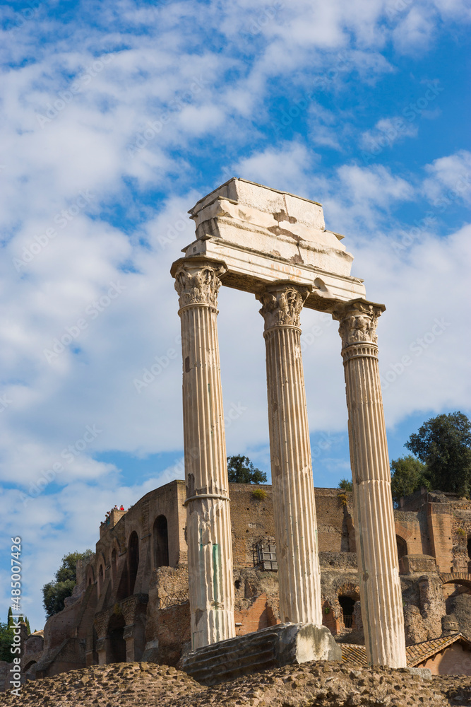 Ruins of Corinthian columns at the Roman Forum, Rome, Italy