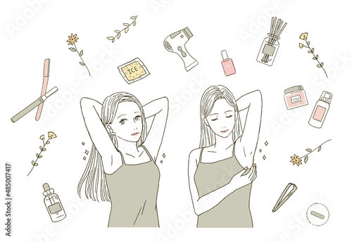 ビューティー　脱毛する女性のイラストレーション
