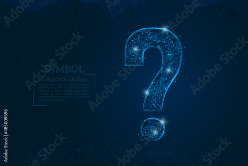Abstract isolated blue image of a question sign. Polygonal illustration looks like stars in the blask night sky in spase or flying glass shards. Digital design for website, web, internet.