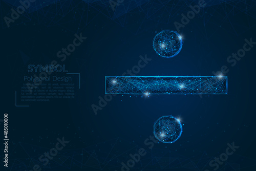 Abstract isolated blue image of a division sign. Polygonal illustration looks like stars in the blask night sky in spase or flying glass shards. Digital design for website, web, internet.