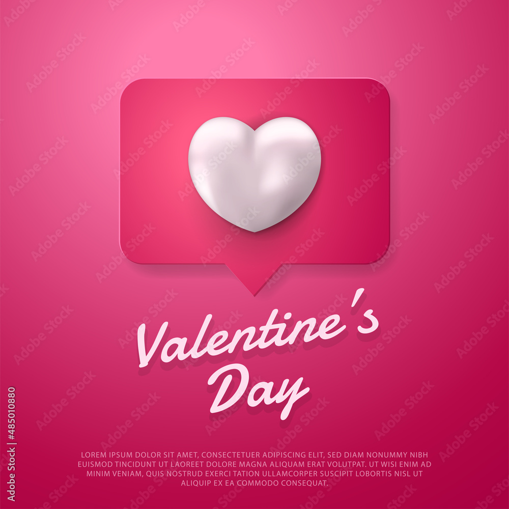 Happy Valentine's Day illustration on pink background with 3D love balloon. Romantic illustration for banner, flyer or card.