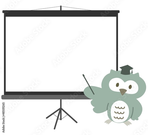 指し棒を持って説明しているフクロウ博士2・スクリーン