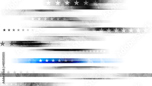 Grunge black concept USA flag with blue stripe. American police force sign vector abstract background