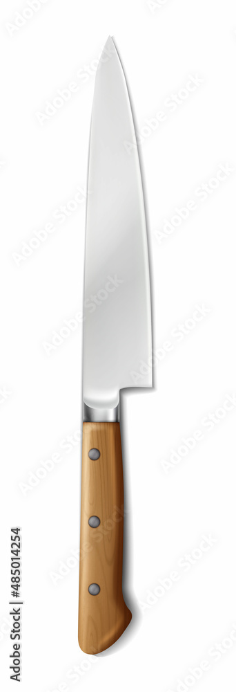 3d realistic vector icon. Butcher big cutting knife with wooden handle. Isolated on white background. Kitchen mockups. 3d realistic vector icon. Butcher big cutting knife with wooden handle. Isolated on white background. Kitchen mockups.