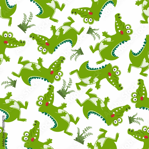 Seamless pattern of cute crocodile kid. Funny vector illustration. Creative vector childish background for fabric textile  nursery wallpaper  brochure. and other decoration.