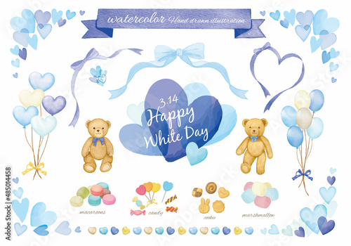 水彩　ホワイトデーのイラストセット