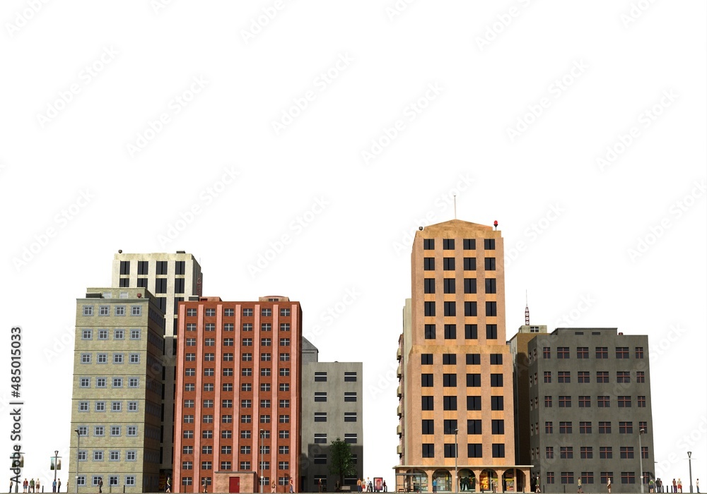 City modern buildings isolated on white background 3d illustration City modern buildings isolated on white background 3d illustration