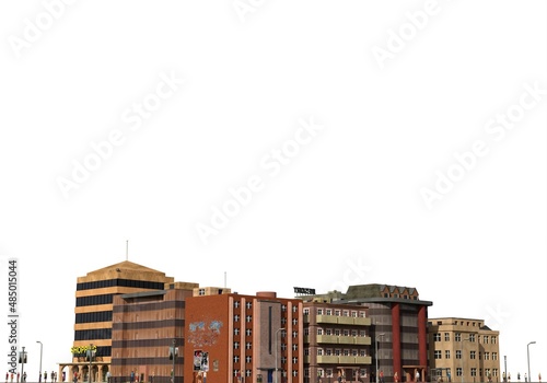 City modern buildings isolated on white background 3d illustration