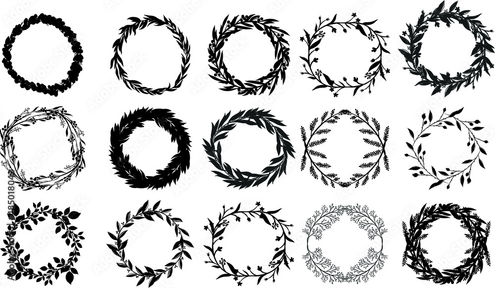 Obraz premium floral frame set. Laurels frames branches set. circle borders vector collection. leaves , flower, herb, swirls, ornate