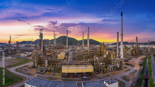 Aerial view of Oil refinery  Panorama of Oil Industry.