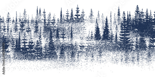 Vector sketch, banner. Forest, imitation of a pencil drawing.	