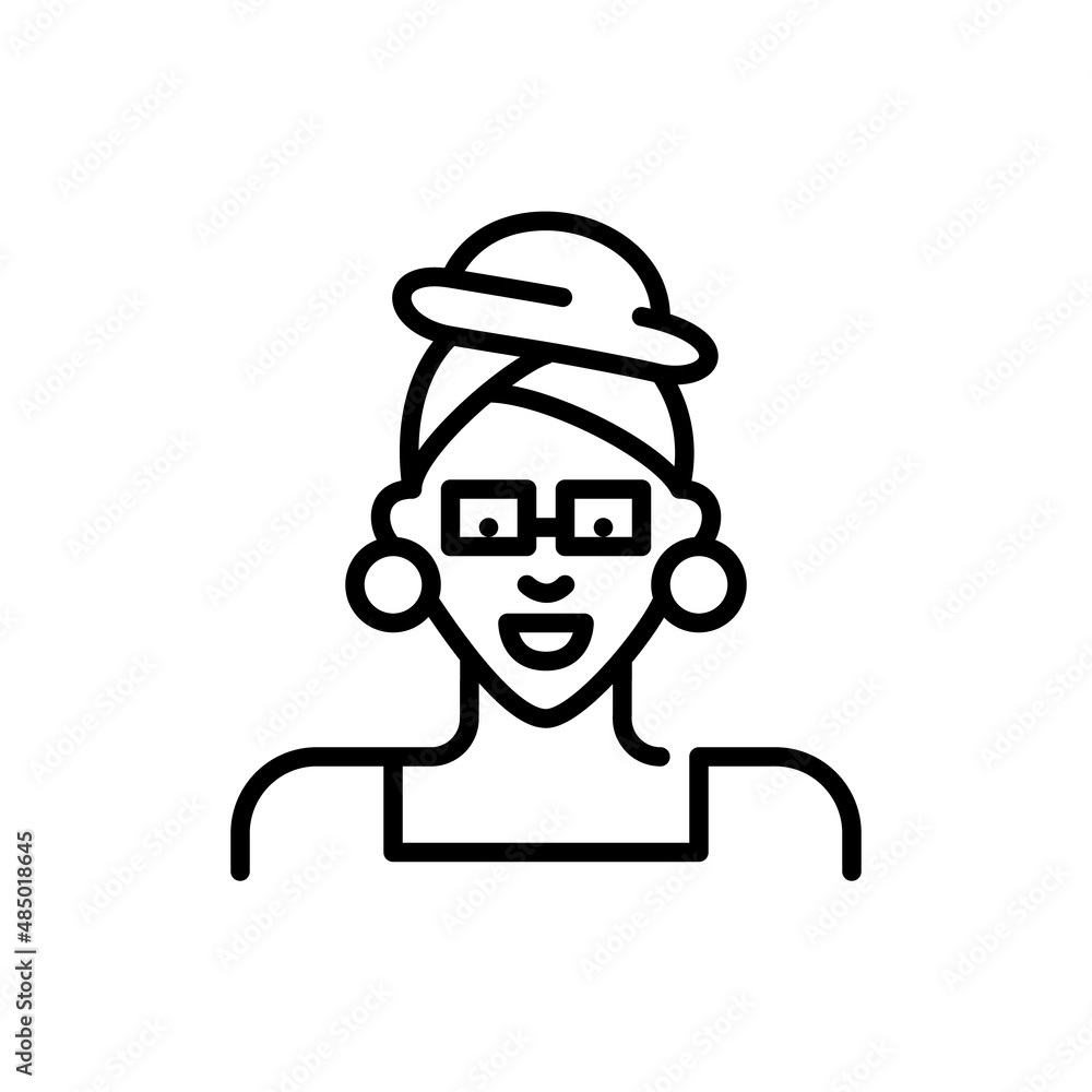 Elegant stylish girl wearing a turban and large earrings. Pixel perfect, editable stroke avatar icon Elegant stylish girl wearing a turban and large earrings. Pixel perfect, editable stroke avatar icon