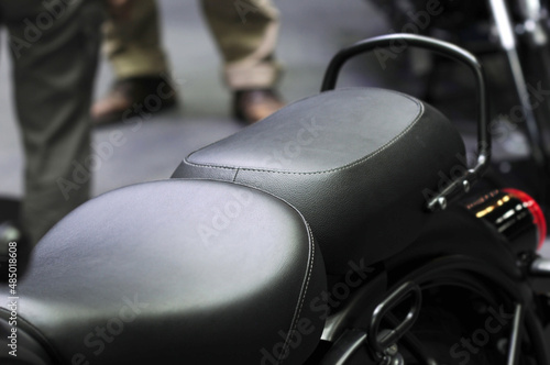 Motorcycle Leather Seat. Selective focus