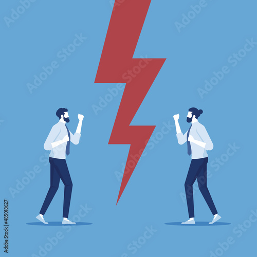 Two men staring each other as a enemies, conflict between two worker, man versus man ready to fight each other, conflict at workplace and confrontation concept 