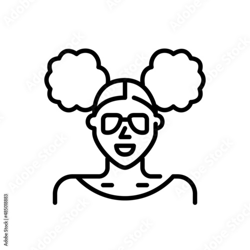African American girl with two side buns hairstyle, cute sunglasses and earrings. Pixel perfect, editable stroke avatar icon