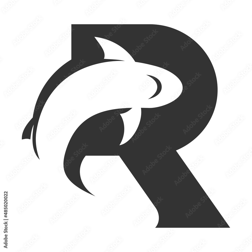 Naklejka premium letter R and the shark Icon Illustration Brand Identity