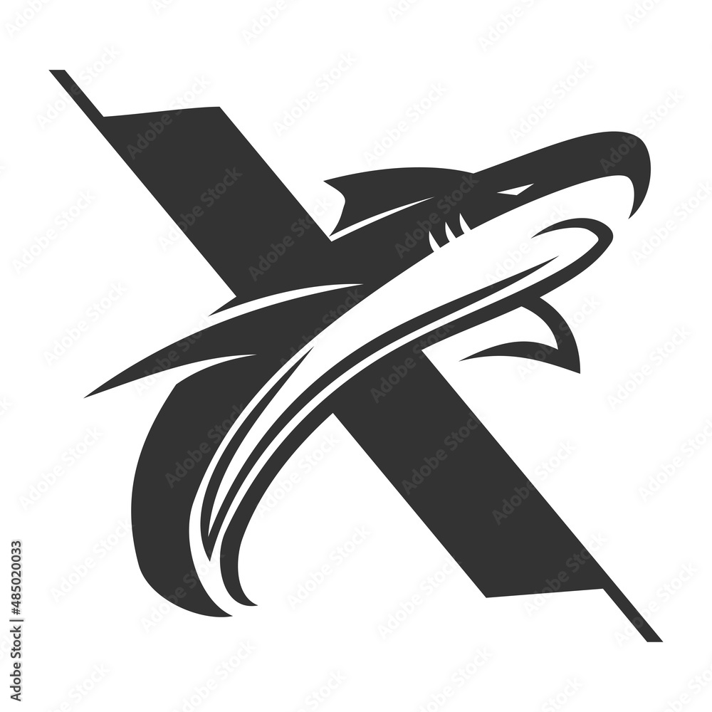 Obraz premium letter X and the shark Icon Illustration Brand Identity