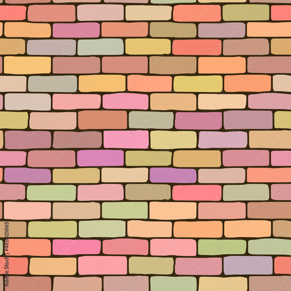Fototapeta premium Vector drawing of a brick wall, multicolor background. Seamless pattern. 