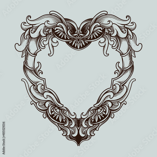 tattoo and t shirt design black and white hand drawn heart frame engraving ornament