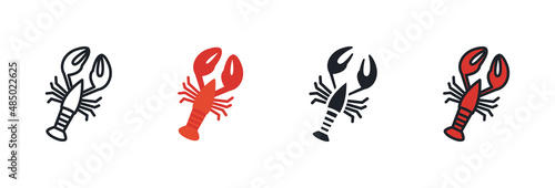 Crayfish crawfish lobster omar icon. Linear flat color icons contour shape. Black isolated silhouette. Fill solid icon. Set of vector illustrations. Meat products fish and sea food. Marine life